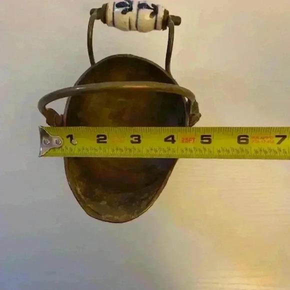 Antique Hand Crafted Pitcher With Lion Heads & Blue White Painted Handle - Picture 11 of 12